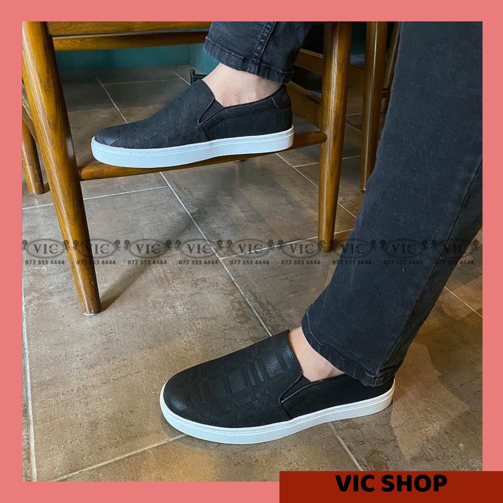 Giầy lười slipon GSL-018 da, đế cao su có rãnh ma sát, chữ dập ít chìm trẻ trung thanh lịch