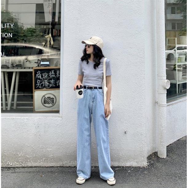 Quần Jeans Ống Rộng Xanh - Quần Ống Rộng Nữ Dáng Suông Ulzzang | BigBuy360 - bigbuy360.vn