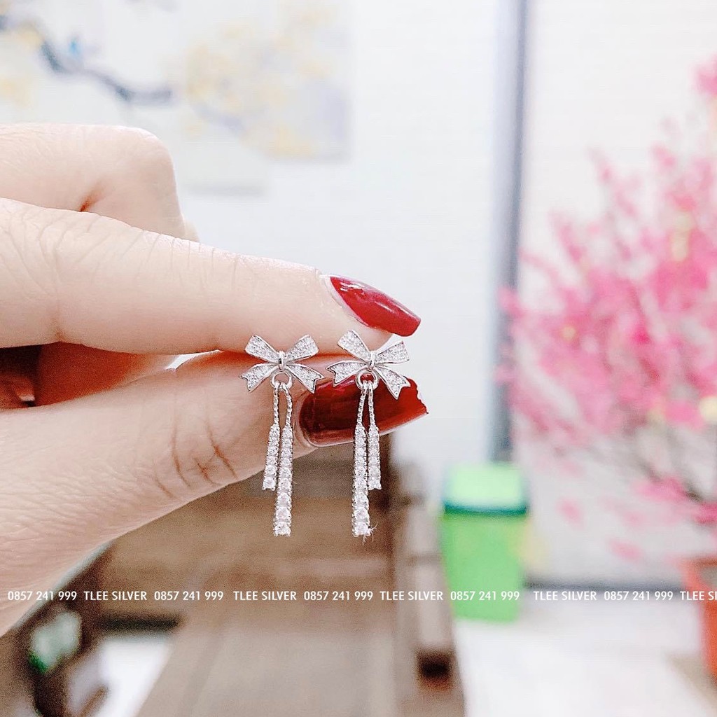 Khuyên tai bạc nữ TLEE nơ dáng dài tiểu thư nạm đá sáng sang trọng TleeJewelry B0144