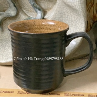 Cốc sứ Bát Tràng cao cấp không chì men đen lòng nâu gốm hạt tiêu dung tích 250 ml