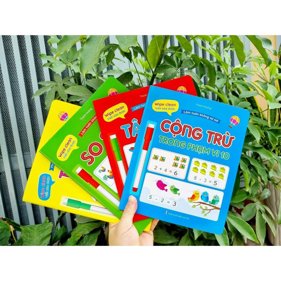 Combo 4 cuốn Làm Toán Không Sợ Sai, xóa được - Tặng Kèm 2 Bút