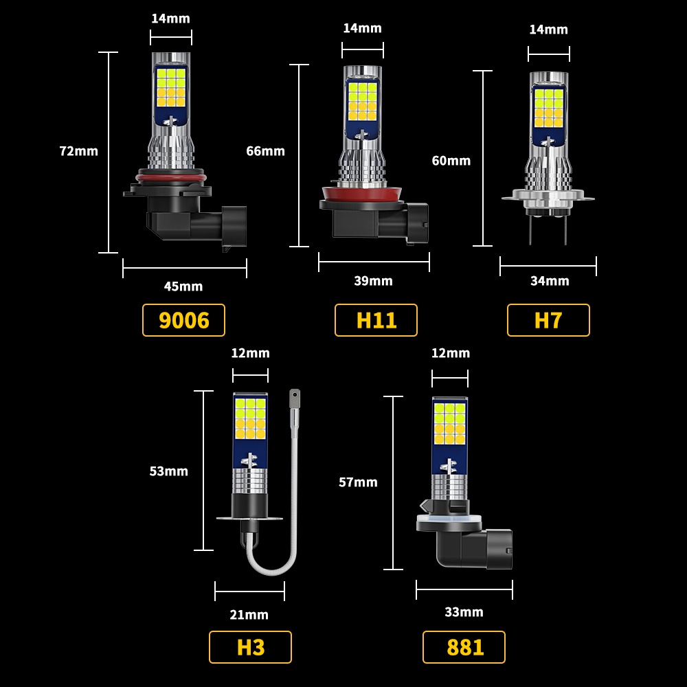 Bộ 2 Đèn LED Sương Mù H11 H3 H7 881 9005 / 9006 12V Ánh Sáng Trắng / Vàng Chất Lượng Cao Cho Xe Hơi