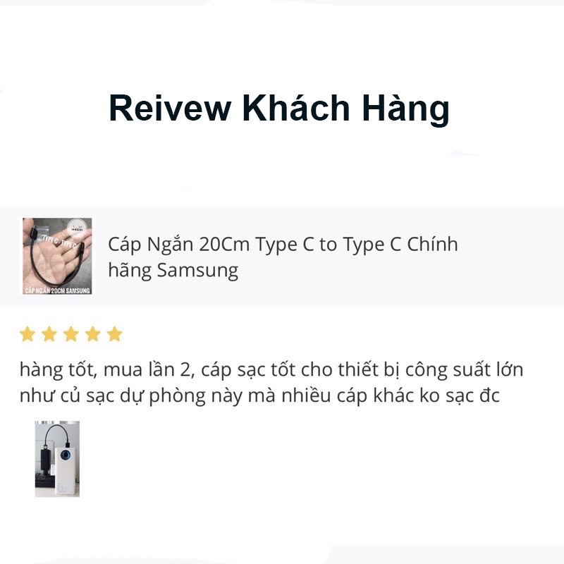 Cáp ngắn Type C to C 60W 3A Samsung 20Cm dung kèm Sạc dự phòng tiện dụng 0.2 Mét sạc nhanh