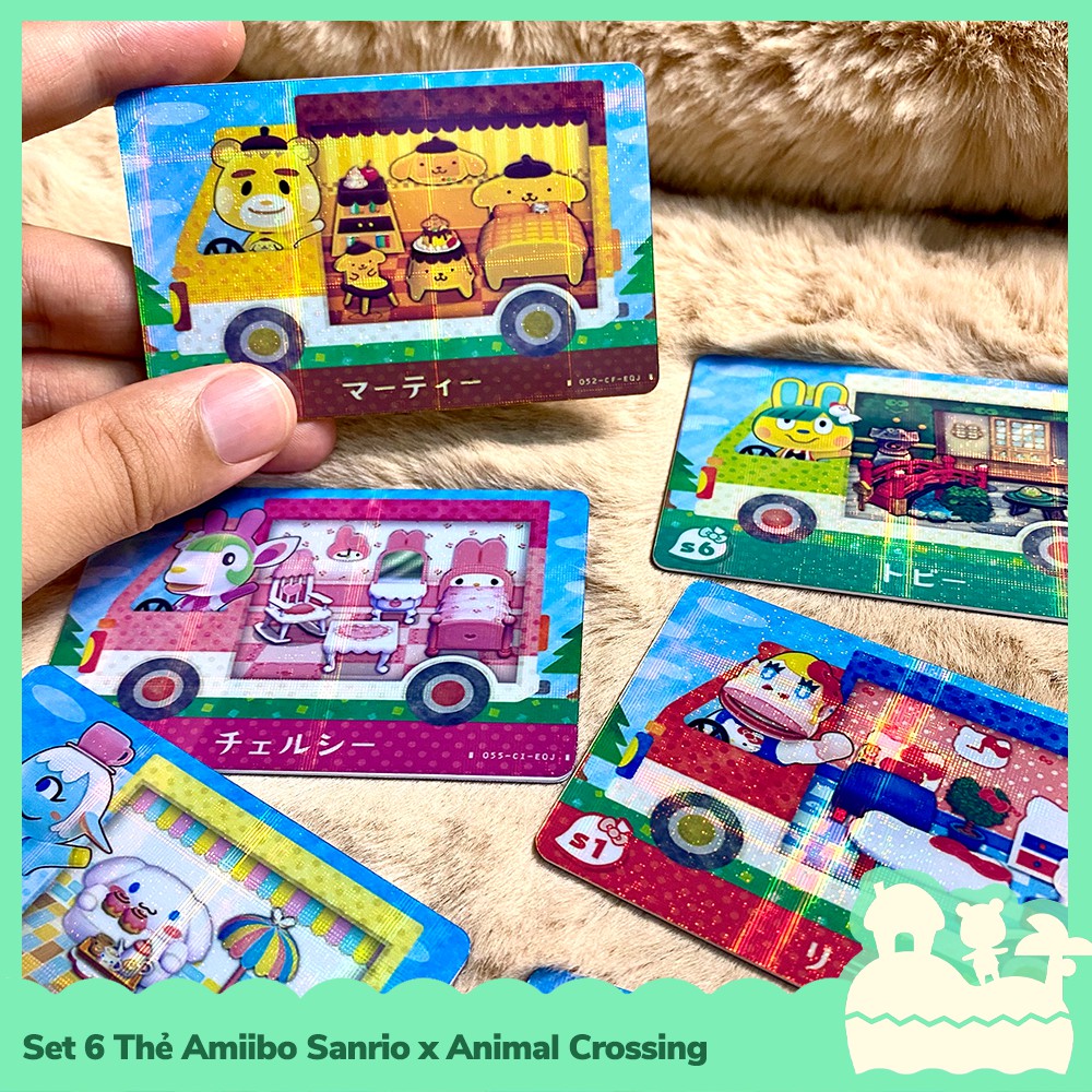 [Sẵn VN] Bộ 6 Thẻ Amiibo Sanrio x Animal Crossing Phản Quang Cầu Vòng Game Nintendo Switch, Nintendo Switch Lite