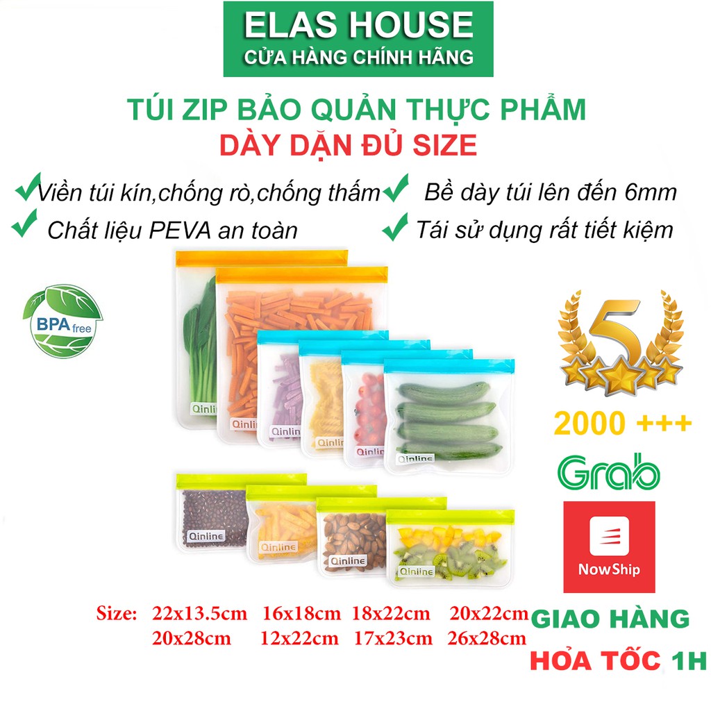 Túi Zip Bảo Quản Thực Phẩm Elas House Túi Zip Mini Bảo Quản Thực Phẩm Tái Sử Dụng Trong Tủ Lạnh