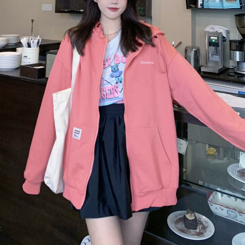 SUXI Áo khoác hoodie mỏng có khóa kéo tối giản cho nữ