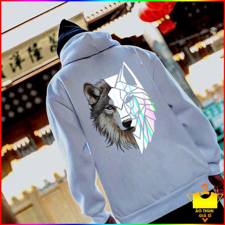 Áo khoác Hoodie nỉ ngoại cao cấp in hình Sói phản quang Nam Nữ