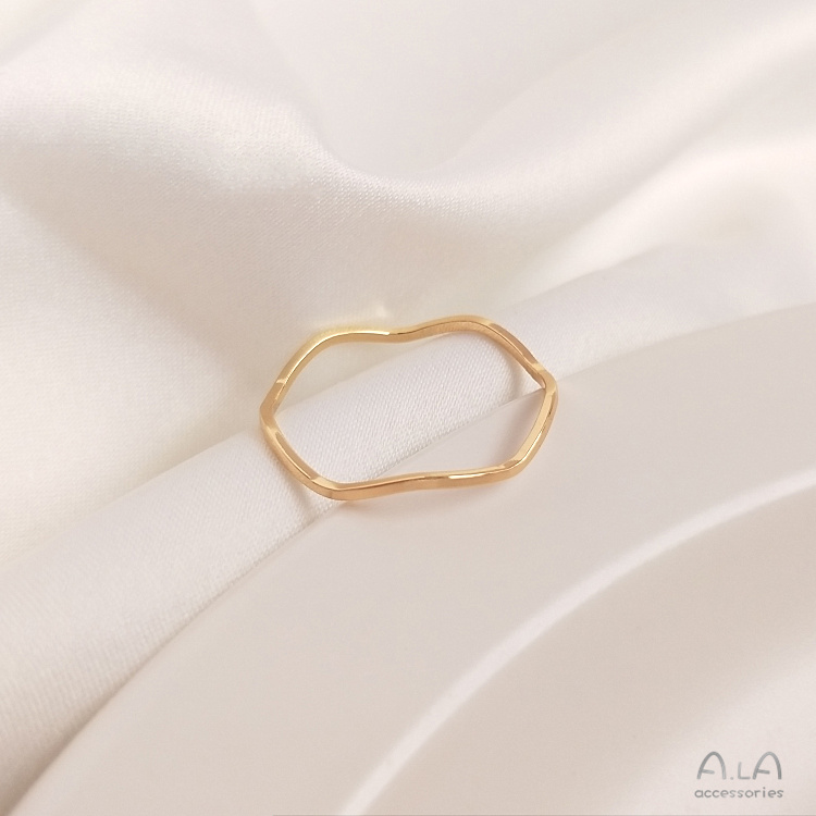 ❤️Jewelry DIY❤️14KGold-Plated Bag Real Gold Color Retaining Batch Flower Wave Ring SimpleinsWind Ring Combination Little Finger Ring Female FashiondiyRing Shank【Ring】