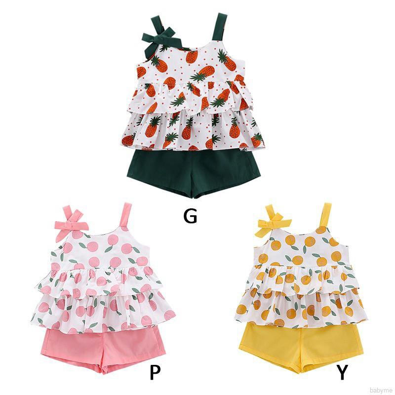 Áo cộc tay in hình trái cây + Quần short đáng yêu cho bé gái