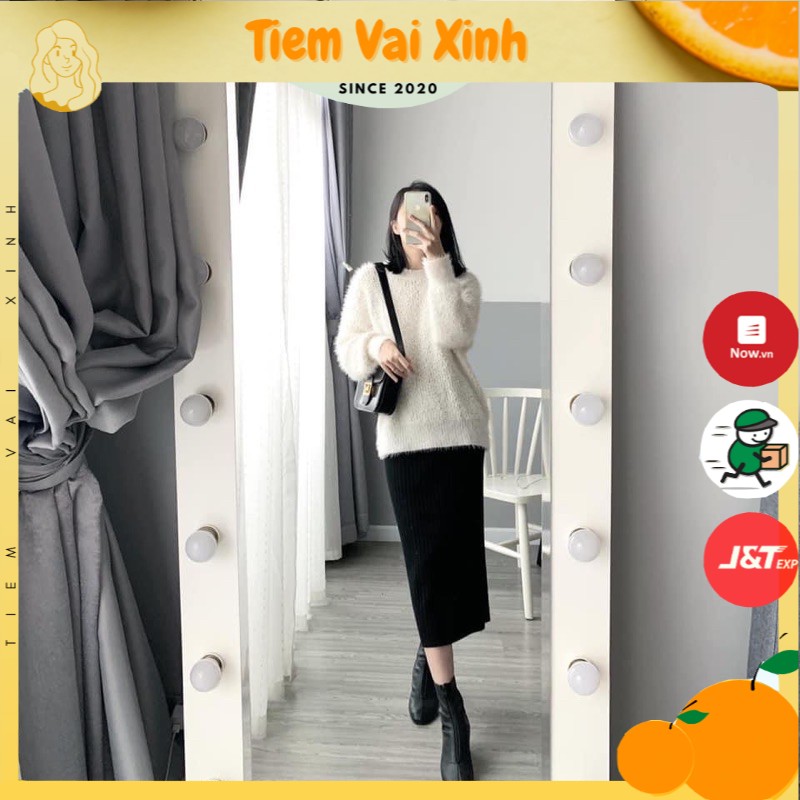 Chân Váy Dài Xẻ Tà 🍊Tiệm Vải Xinh🍊 Chân Váy Midi Len CV007