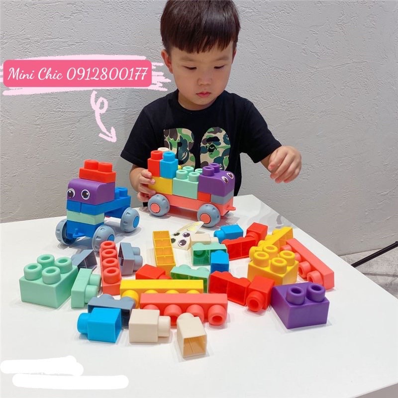 Lego Nhựa Dẻo Nhiều Màu Sắc, An Toàn Cho Các Bé 50, 80 Chi Tiết Kèm Hộp
