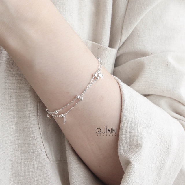 Lắc tay tim phồng dây đôi, lắc tay bạc trái tim dây đôi Quinn Jewelry