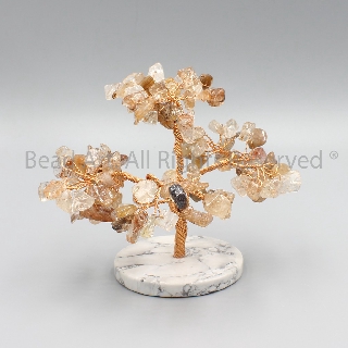 Cây Đá T.A Tóc Nâu Phong Thủy Cỡ Nhỏ Để Bàn Hợp Mệnh Thổ, Kim (Cây Tài Lộc) S45 - Bead Art