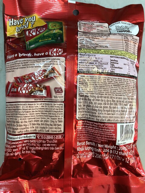 KITKAT gói 12 Packs 204g Malaysia