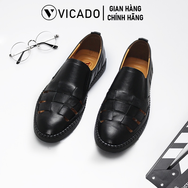 Giày lười nam công sở da bò cao cấp Vicado VO0111 màu đen