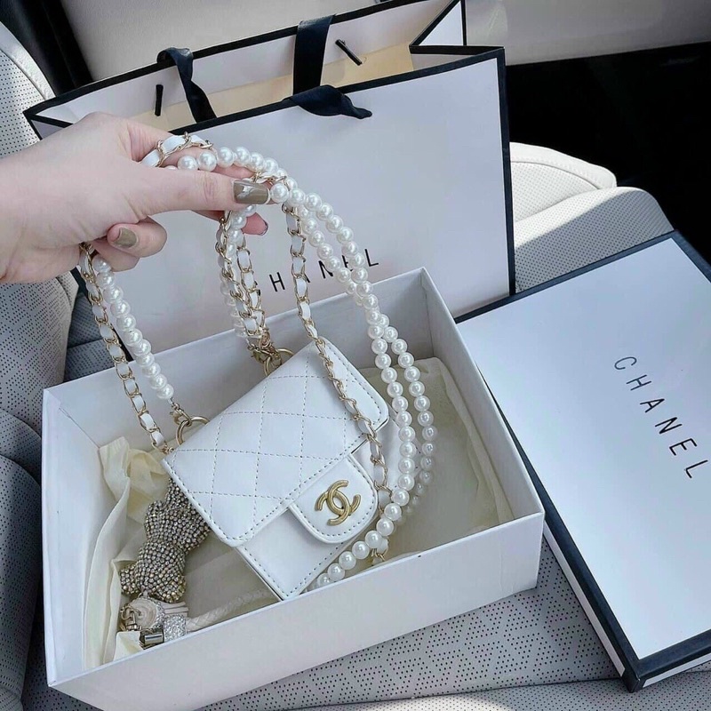 Túi Mini Đeo Chéo Phối Dây Ngọc, Túi Xách Nữ Tag X