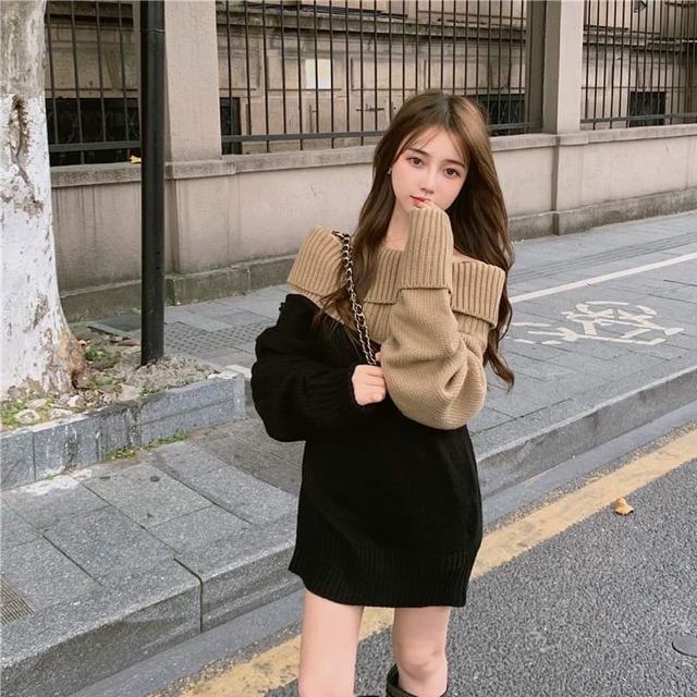 ❌ Áo đầm len dáng rộng vai ngang Thời trang Hàn Quốc 2020