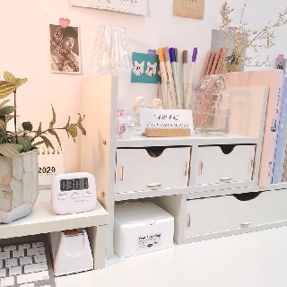 [ORDER] Kệ sách để bàn có ngăn kéo (3 ảnh thật ở cuối) (ib shop để có video lắp ráp)