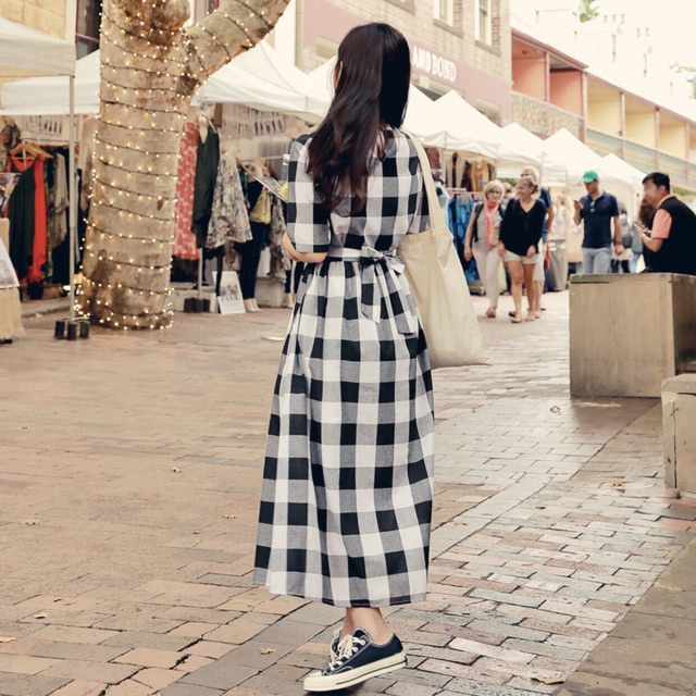 Đầm caro đen to form dài xuongvnxk