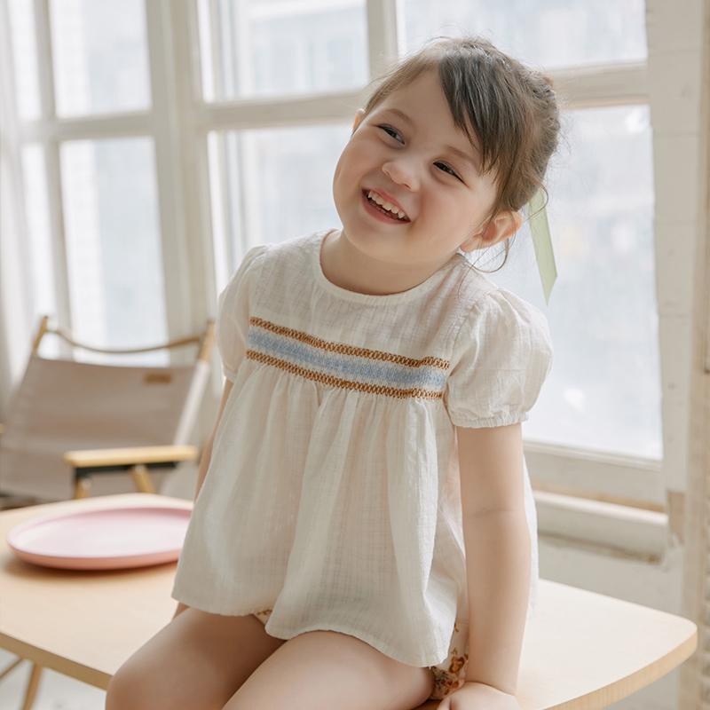 Áo Thun Cotton Tay Phồng Ngắn Thêu Họa Tiết Phong Cách Nhật Bản Thời Trang Mùa Hè Mới Cho Bé Gái