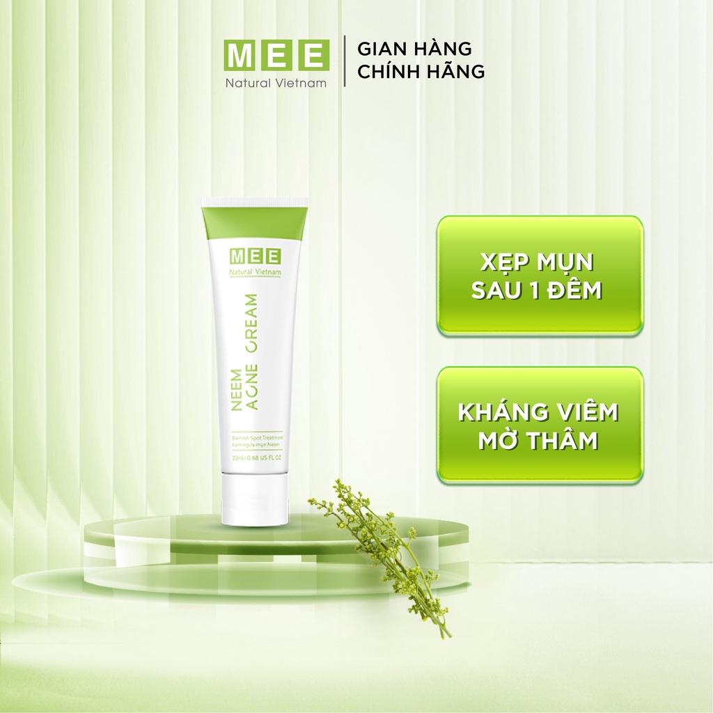 Chấm mụn thảo mộc MEE NATURAL - Kem chấm mụn hỗ trợ giảm mụn, mờ thâm Neem Acne Cream 20ml