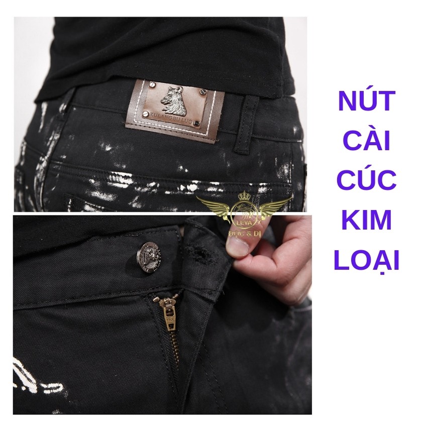 Quần jean nam cao cấp đẹp độc lạ LEVAMEN chất liệu vải bò jeans co giãn dáng thường hình chó sói QJ018 | BigBuy360 - bigbuy360.vn