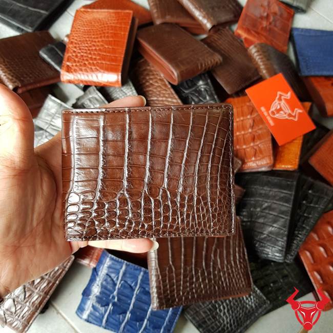 Ví Mini Da Cá Sấu Trơn Nâu VF0308
