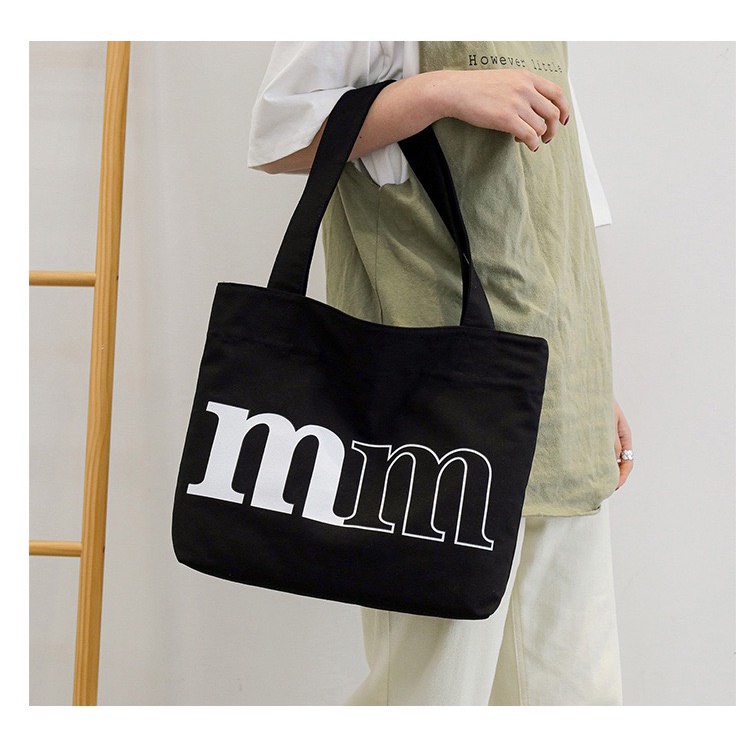 Túi tote vải canvas ulzzang unisex in chữ có khoá miệng ngăn nhỏ bên trong đựng vừa sách vở laptop 15.inch