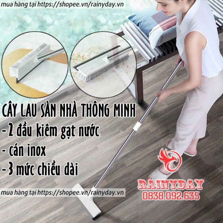 Cây chổi lau chà sàn gạt nước sàn nhà tắm nhà vệ sinh inox 2 đầu đa năng