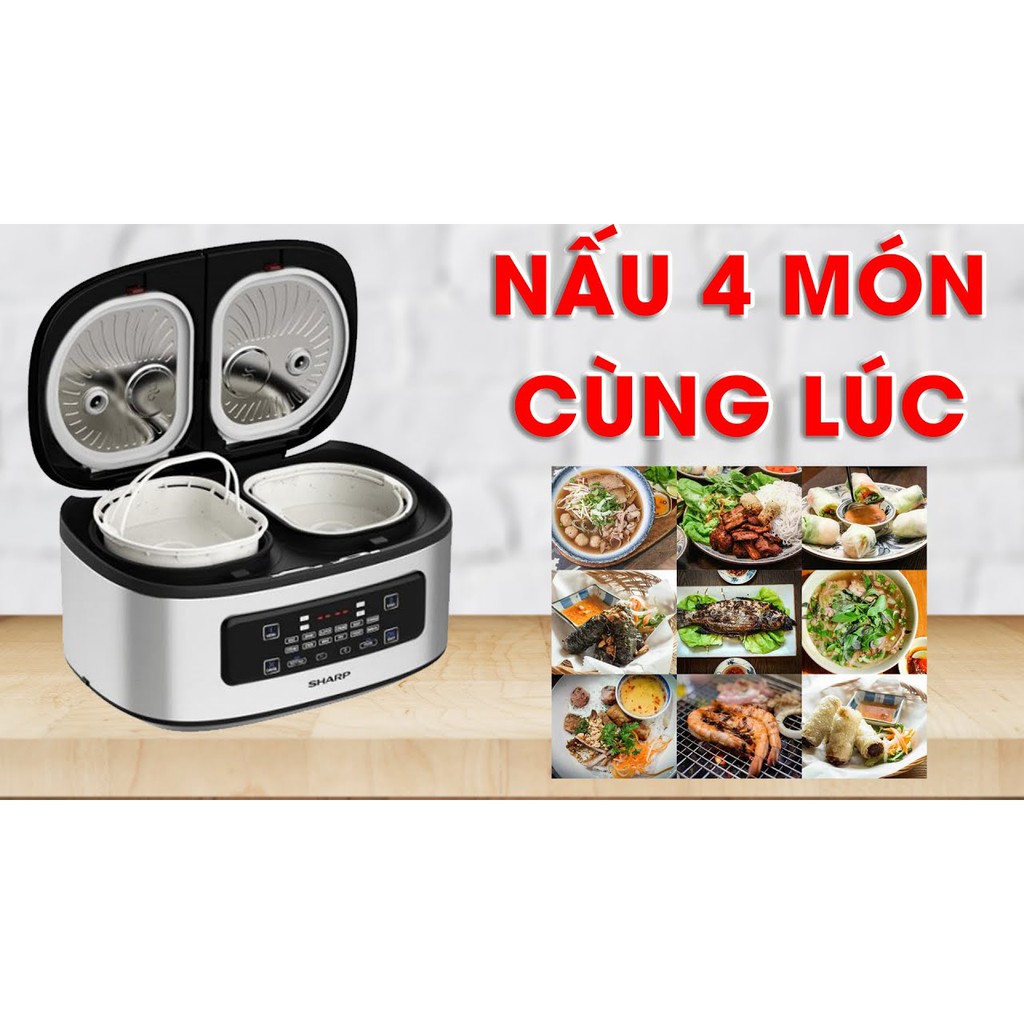 Nồi cơm điện tử đa năng Sharp 2 ngăn nấu 4 món/lần, điều khiển cảm ứng 1.8 Lít - HAPOS