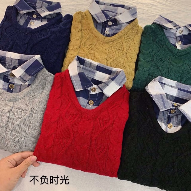 Áo len cổ sơ mi cho bé trai