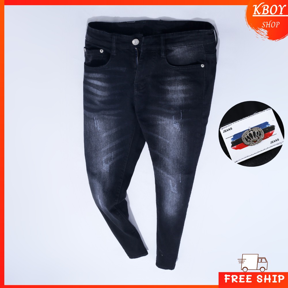 Quần jeans nam Kboy Shop Quần jean xước nhẹ gối ống ôm chất bò cao cấp vải mềm mịn hợp dáng - VM01 / CR07 | BigBuy360 - bigbuy360.vn