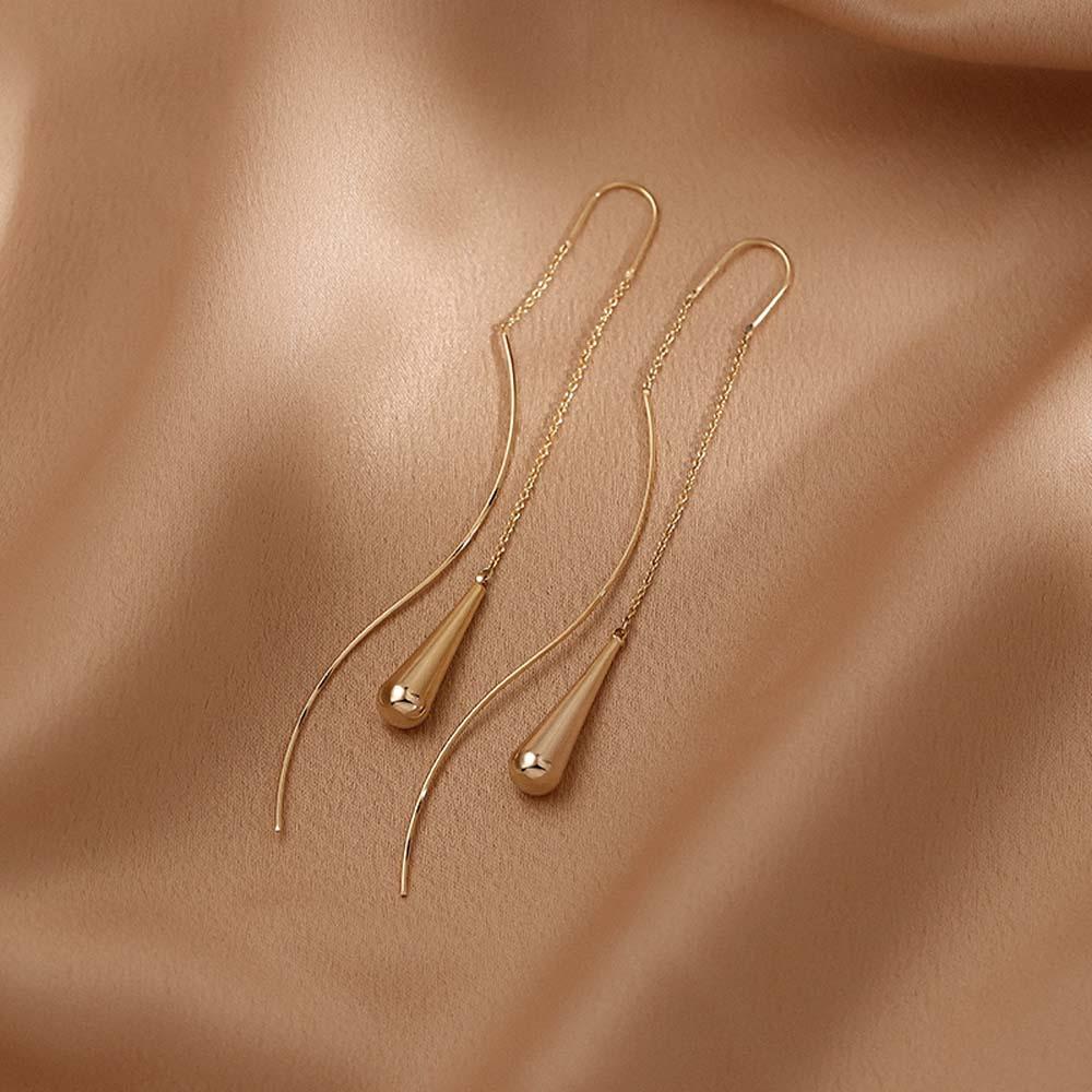 VANES1 Bông Tai Kim Loại Dáng Dài Phong Cách Hàn Quốc Thanh Lịch Cho Nữ