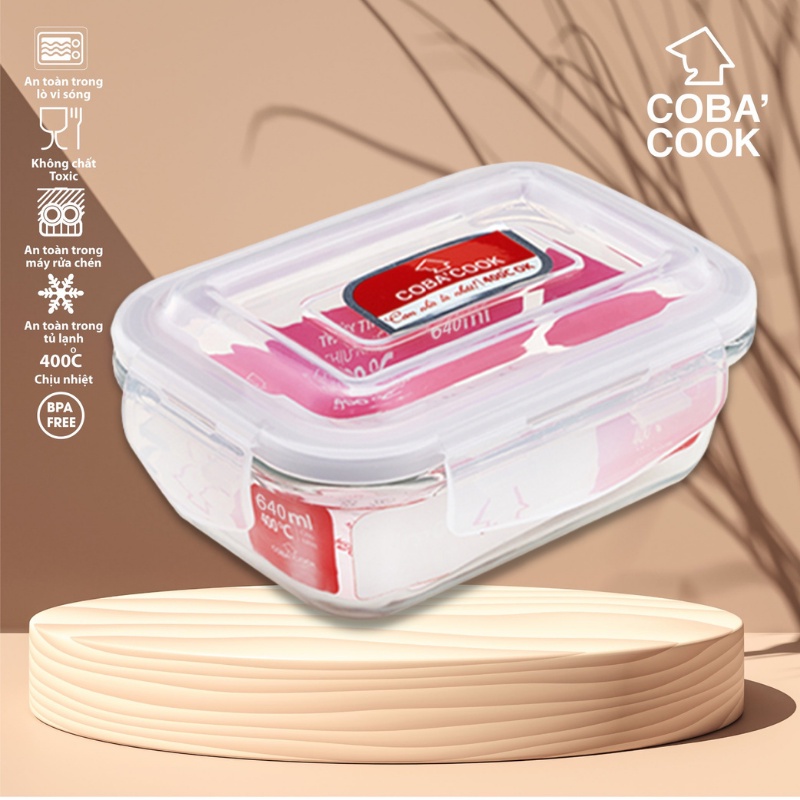 Hộp thủy tinh đựng thực phẩm chịu nhiệt COBA'COOK hình chữ nhật 640ml- CBHL640