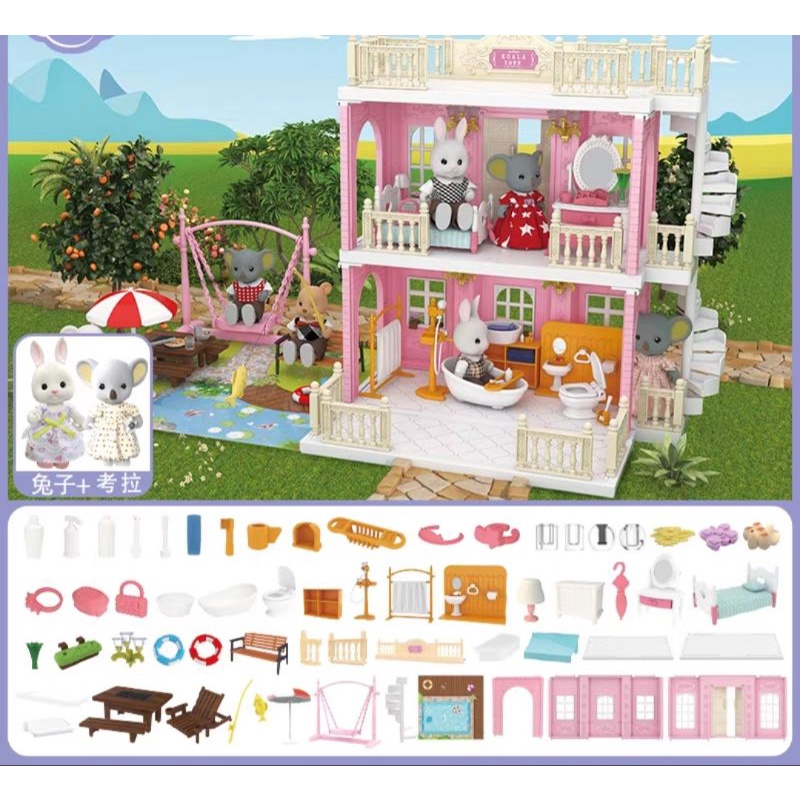 [Koala town] Nhà búp bê 2.5 tầng Koala- chủ đề biệt thự sân vườn 2 phòng (phòng ngủ, phòng tắm)