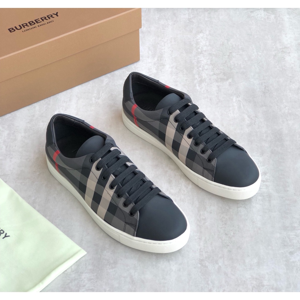 Giày đế bằng nam da thật thời trang cao cấp Burberry BBR thiết kế kẻ sọc