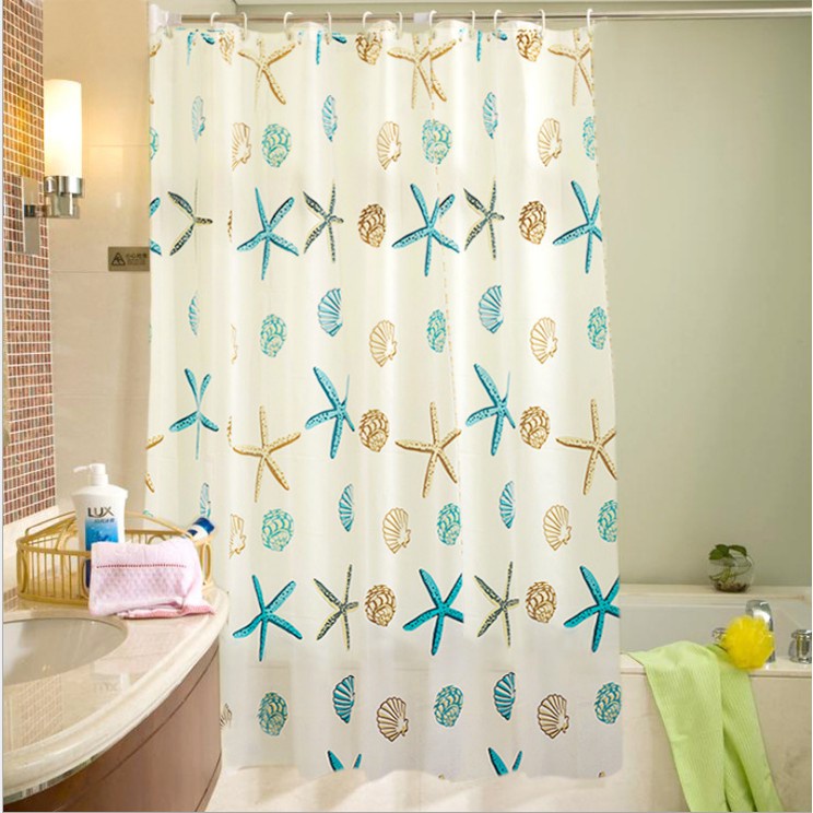 [Tổng Kho Sỉ] Rèm Nhà Tắm / Rèm Cửa Sổ Họa Tiết Vỏ Sò Kèm Móc - Loại 1,8 x 1,8m