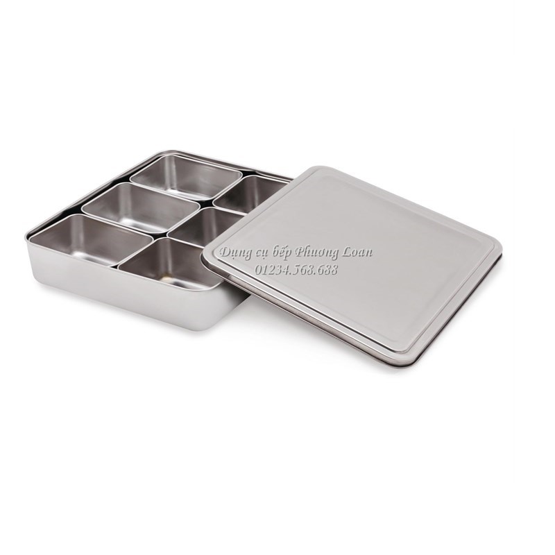 Hộp đựng gia vị Inox 4, 5, 6, 8 ngăn có nắp đậy