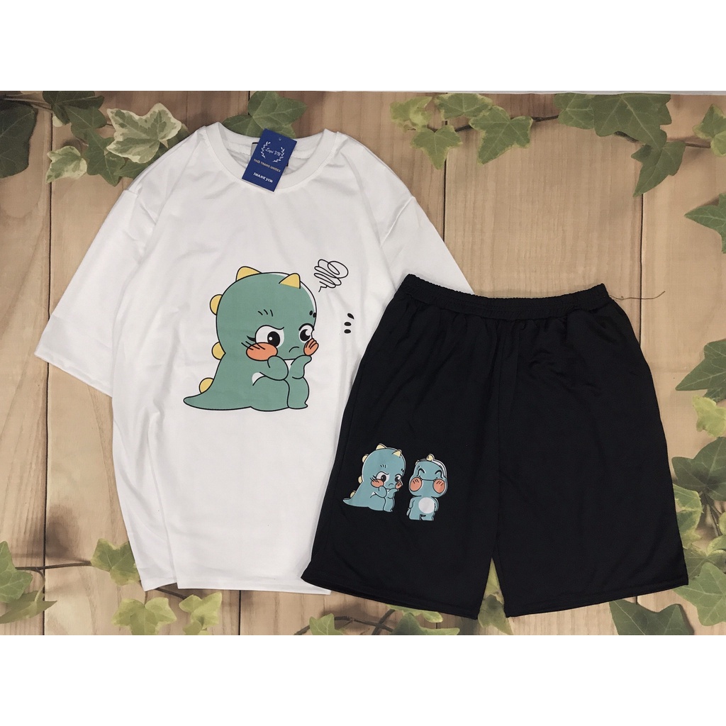 Đồ Bộ Hoạt Hình Unisex KHỦNG LONG TRÀ SỮA – Lapi VN, Set Cartoon, Freesize, Thun Cotton, Nam Nữ Đều Mặc Được