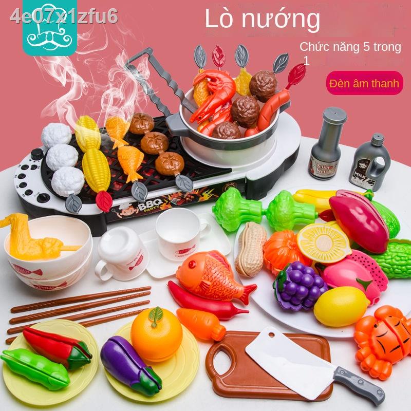 ♧◐▪Trẻ em xoay lẩu nướng bếp đồ chơi nhà mô phỏng bộ cô gái xiên que cậu bé thơm