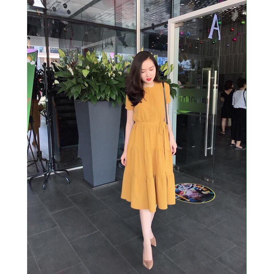 Váy mango 3 tầng màu vàng