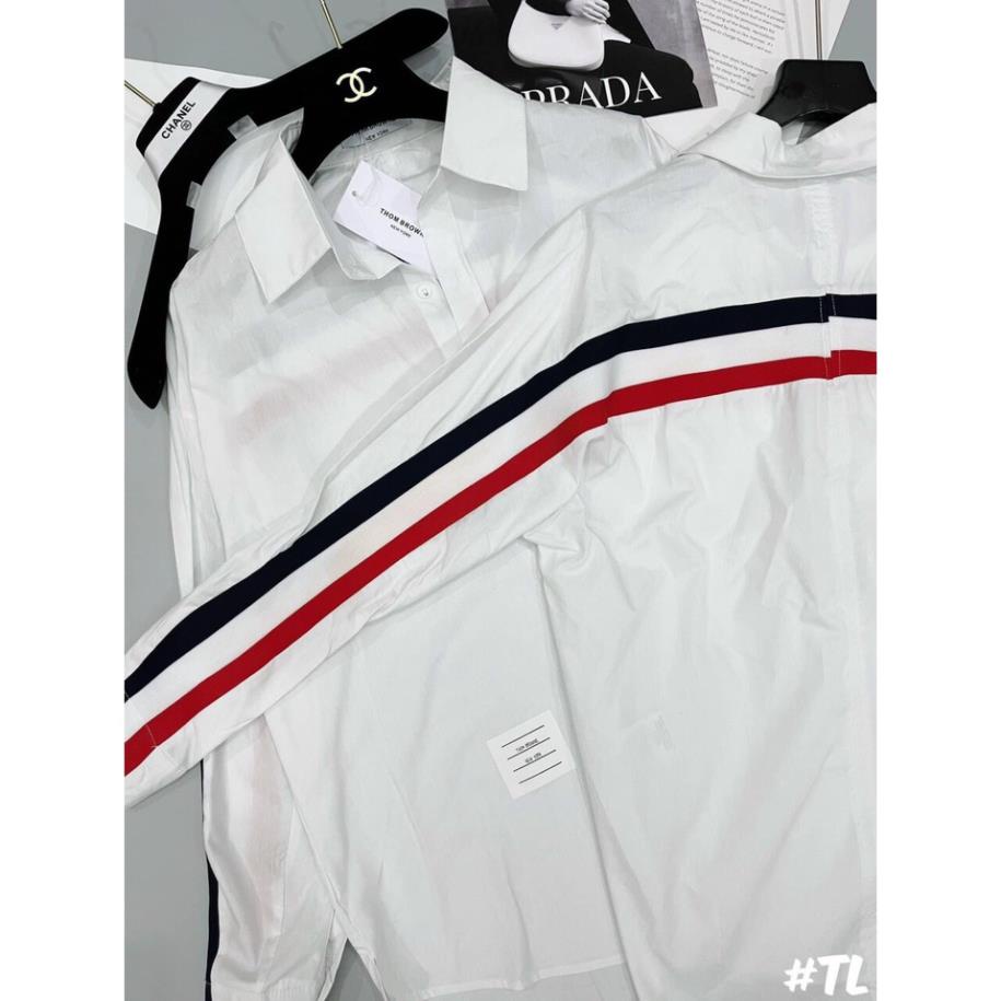 Áo Sơ Mi  Nữ Form Rộng Hàn Quốc Sọc Viền Tay Dày Mịn Thoáng Mát Thiết Kế Thời Trang Kiểu Dáng Năng Động Trẻ Trung