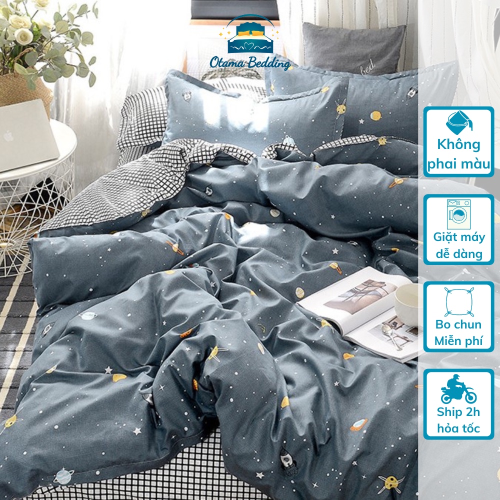 Bộ chăn ga gối 4 món poly cotton set hè vũ trụ galaxy drap giường bo chun miễn phí - Otama Bedding