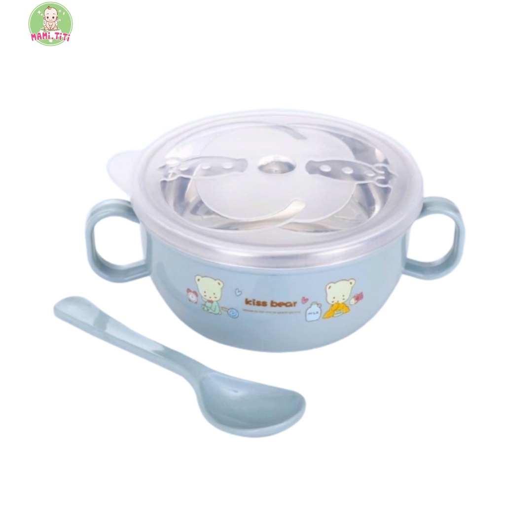 bát ăn dặm lõi inox 304, bát ăn dặm giữ nhiệt kèm thìa cho bé MAMI.TITI