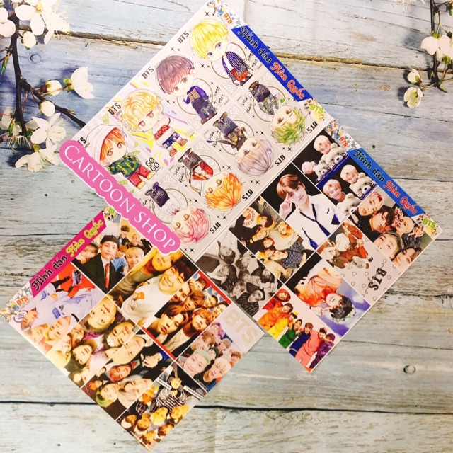 Set 3 tấm sticker hình dán bts