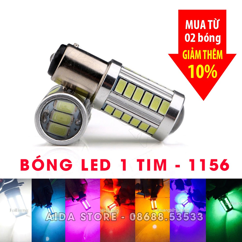 01 bóng đèn phanh, đèn lùi, xi nhan 01 tim và 02 tim - LED 18W thấu kính, chuẩn 1156 33SMD 5630 trắng vàng đỏ