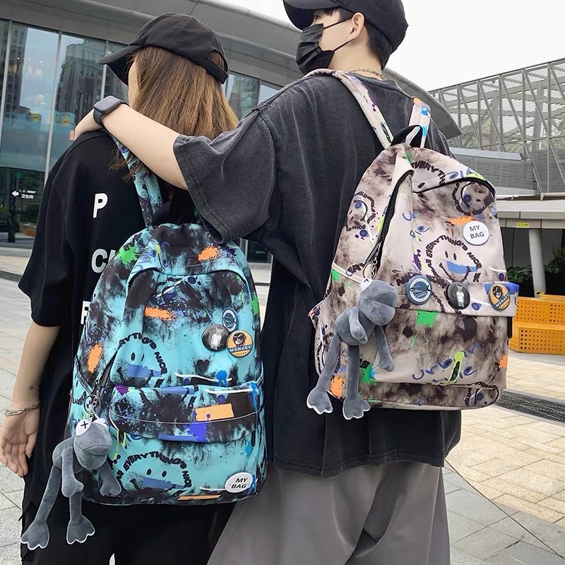 Balo chống nước hình mặt cười nghịch ngợm cặp vải dù unisex học sinh sinh viên đựng vừa sách laptop