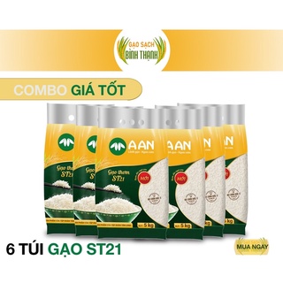 Combo 6 túi gạo thơm st21 a an mỗi túi 5kg - đặc sản sóc trăng - thơm hoa lài nhẹ, cơm ngọt, rất dẻo, mềm