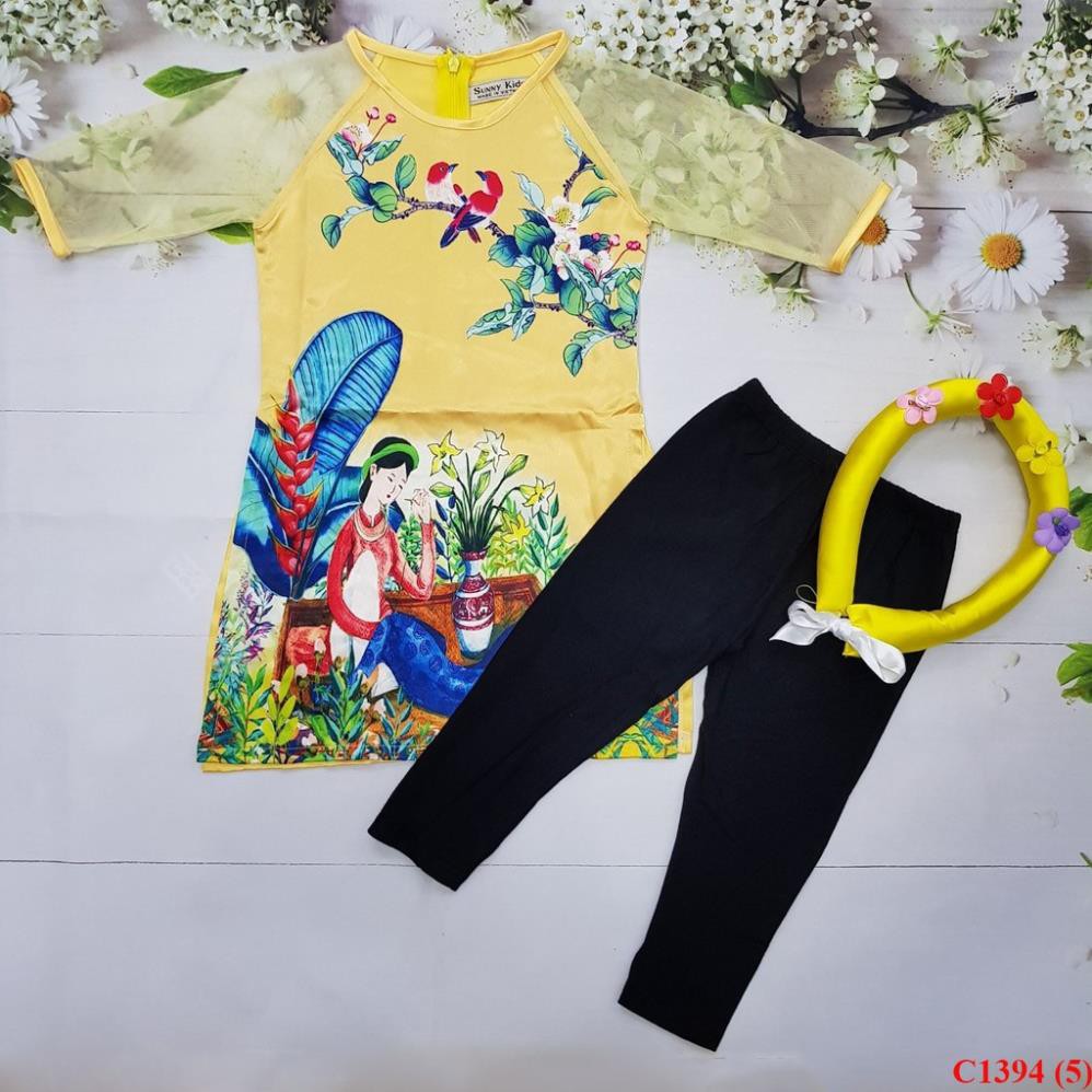 C1394- Áo Dài Cách Tân Cho Bé Gái Đẹp Lung Linh Tết 2021 Màu Đỏ Hồng, vàng,cam, made in Việt Nam