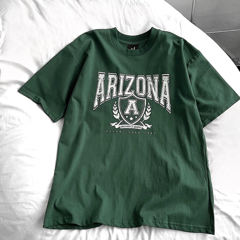 áo thun tay lỡ nam nữ,in chữ Arizo màu xanh